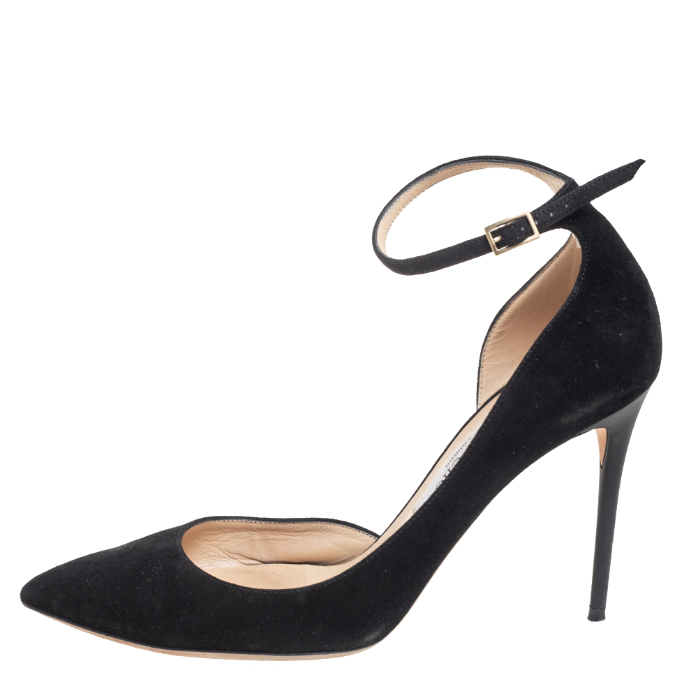 

Jimmy Choo Black Suede Lucy Ankle-Strap D'orsay Pumps Size