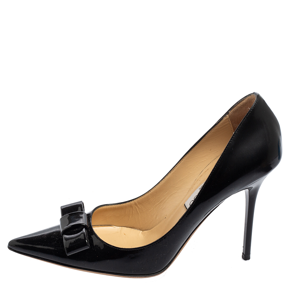 

Jimmy Choo Black Patent Leather Madeeha Pointed-Toe Bow Pumps Size