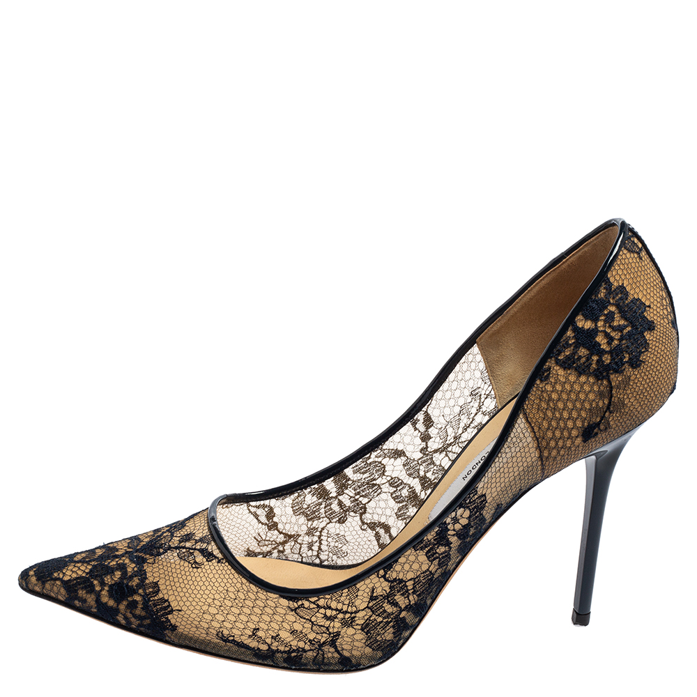 

Jimmy Choo Dark Blue Lace Romy Pointed-Toe Pumps Size