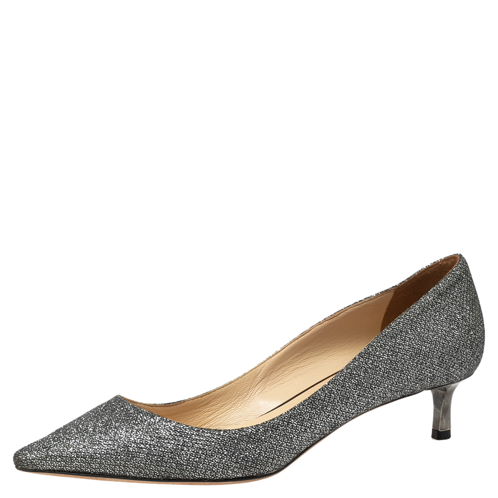 Pre-owned Jimmy Choo Silver Glitter Romy Anthracite Pointed Toe Pumps ...