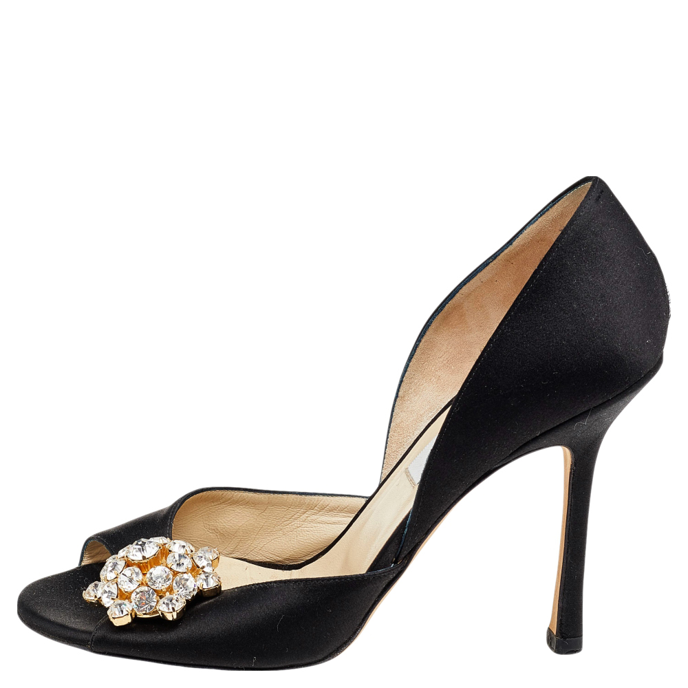 

Jimmy Choo Black Satin Tremble Embellished D'orsay Pumps Size