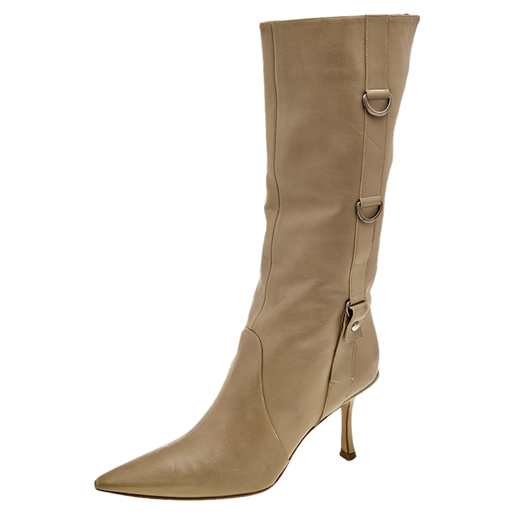 

Jimmy Choo Beige Leather Pointed Toe Calf Length Boots Size