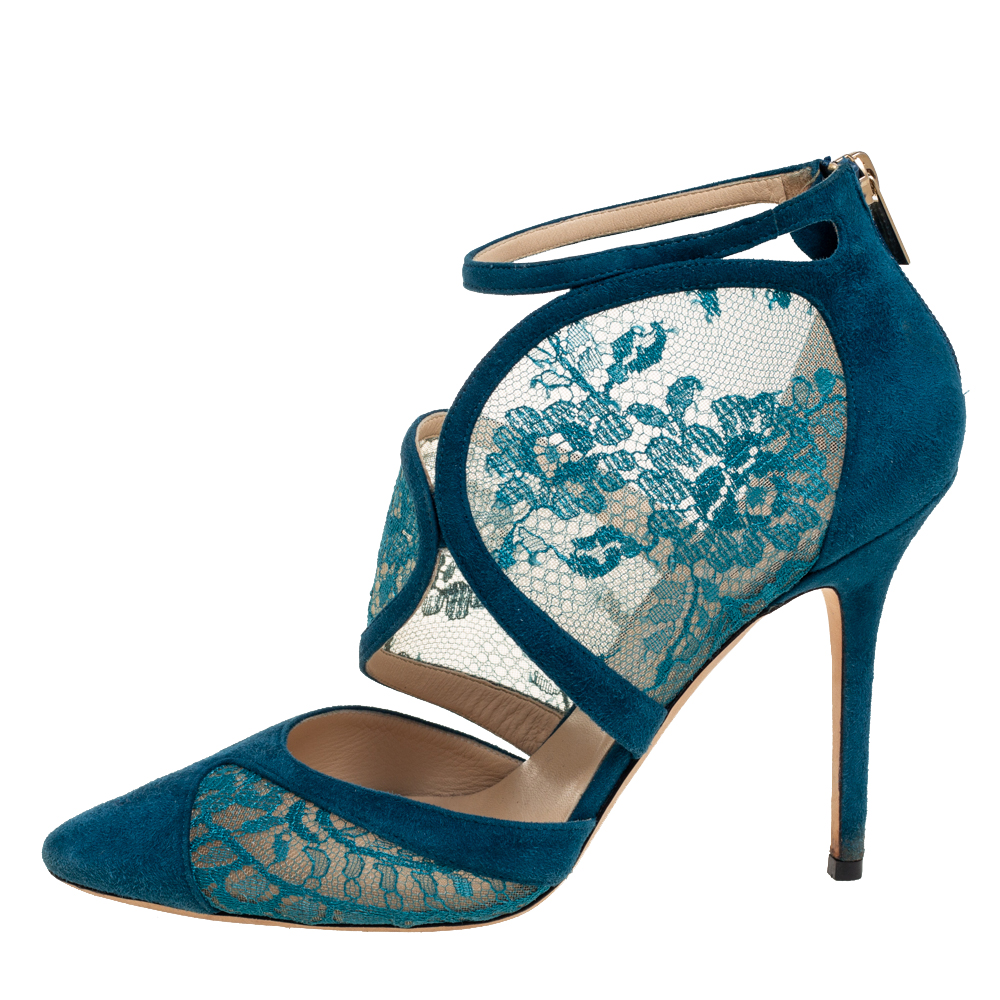 

Jimmy Choo Blue Suede and Lace Virion Inset Glove Sandals Size