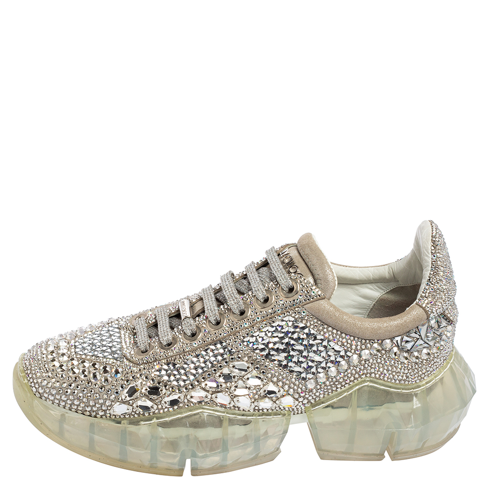 

Jimmy Choo Silver Crystal Embellished Diamond Sneakers Size