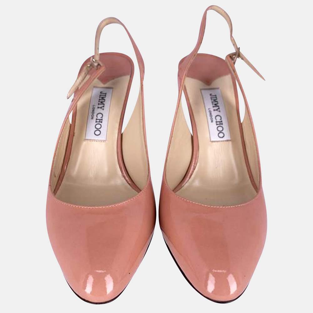 

Jimmy Choo Beige Patent Leather Slingback Heels EU