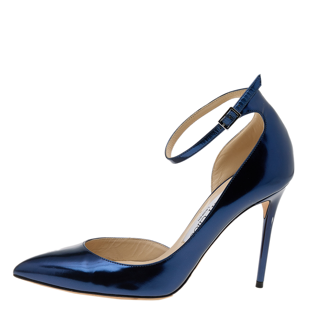 

Jimmy Choo Navy Blue Leather Lucy Ankle Strap Pointed Toe D'orsay Pumps Size