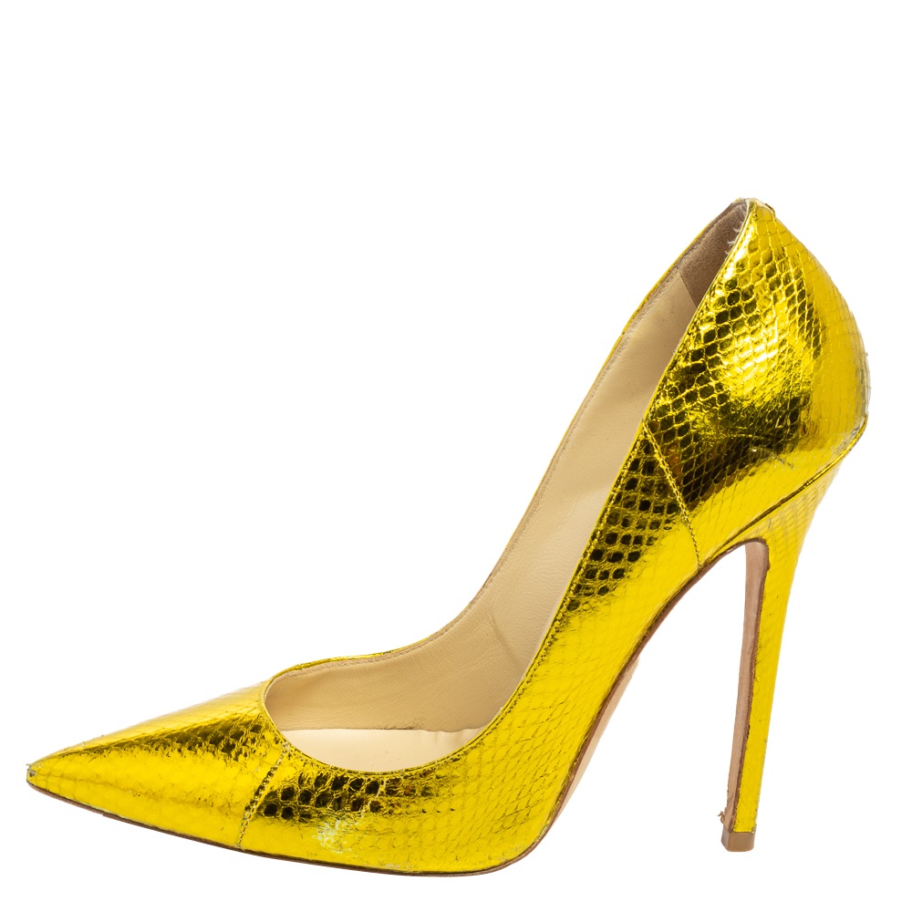 

Jimmy Choo Yellow Python Embossed Leather Anouk Pointed Toe Pumps Size