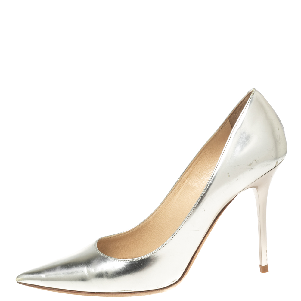 Jimmy Choo Silver Leather Abel Pointed Pumps Size