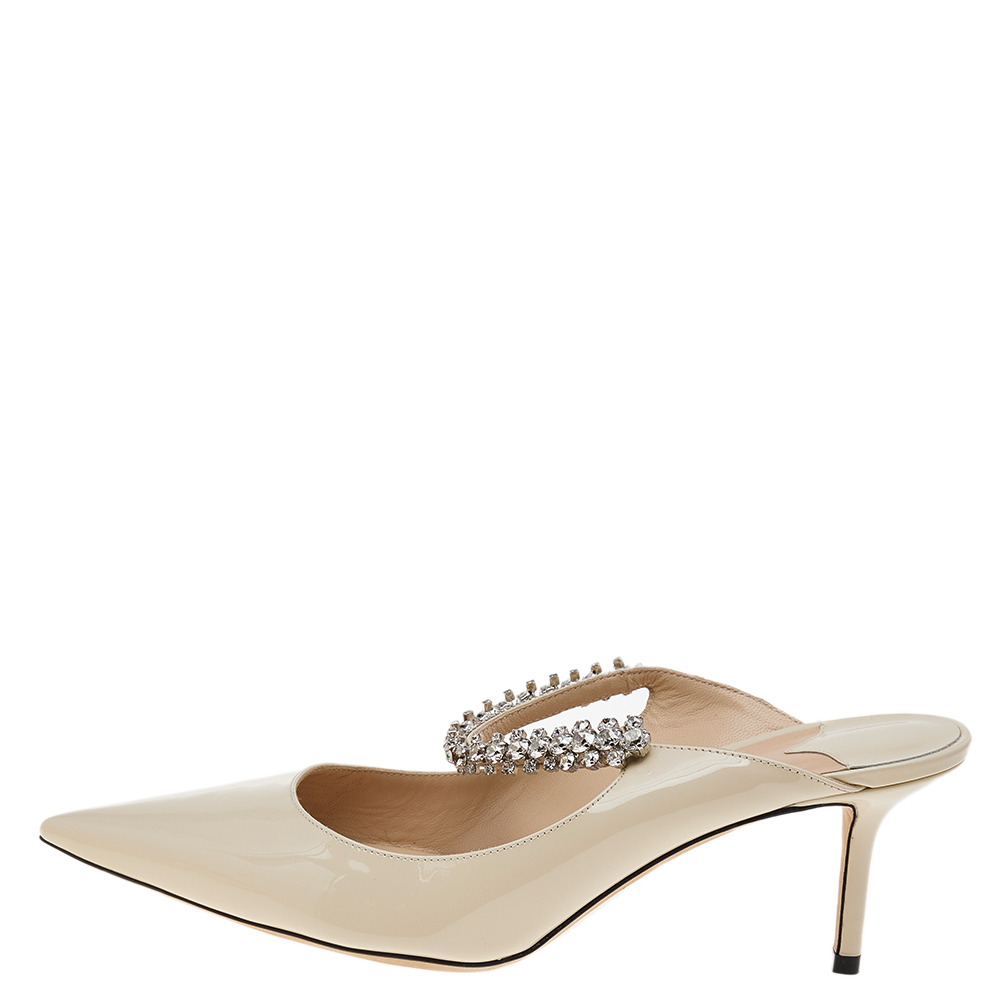 

Jimmy Choo Cream Patent Leather Embellished Bing Mules Size