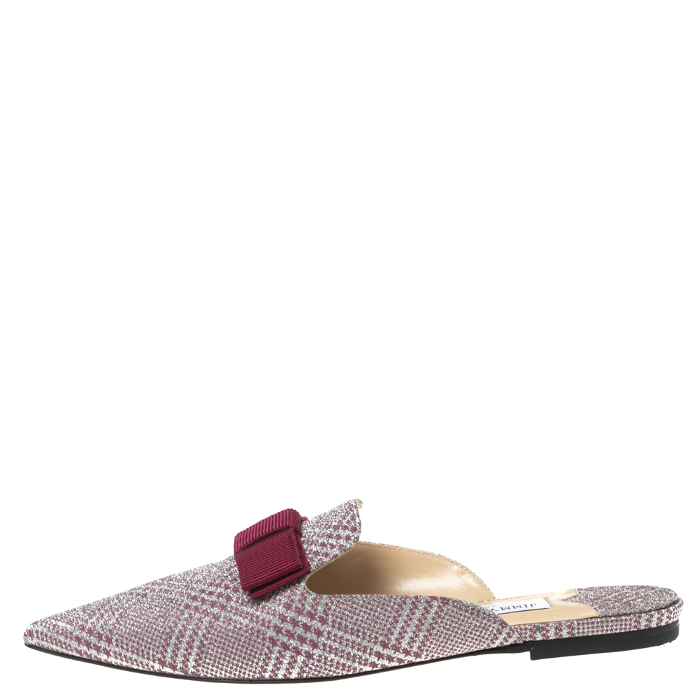 

Jimmy Choo Magenta/Silver Glitter Leather Galaxy Flat Mules Size