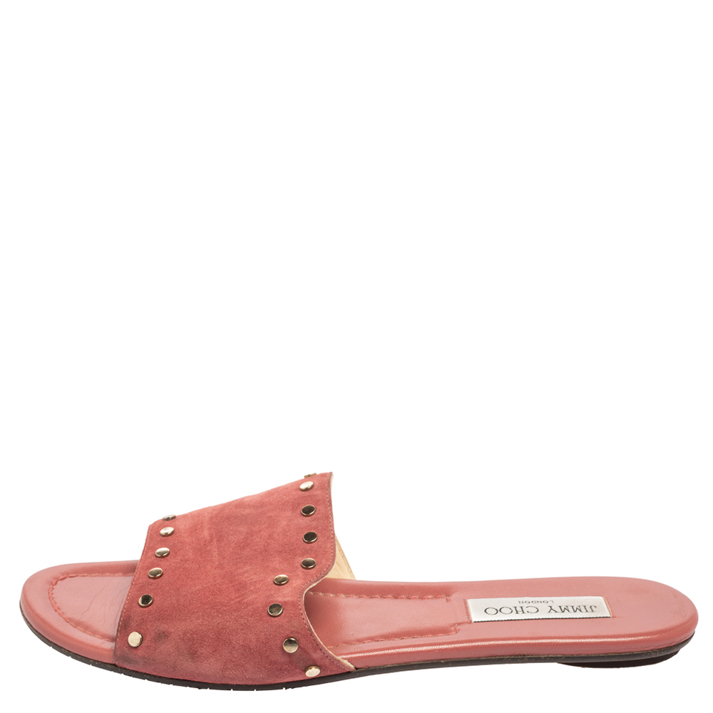 

Jimmy Choo Old Rose Suede Nanda Flat Slides Size, Pink