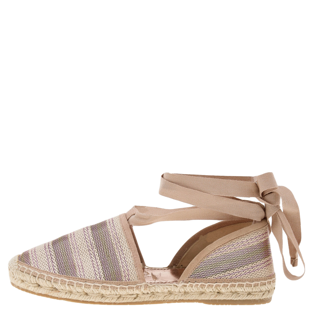

Jimmy Choo Pink Fabric Ankle Wrap Sandals Size
