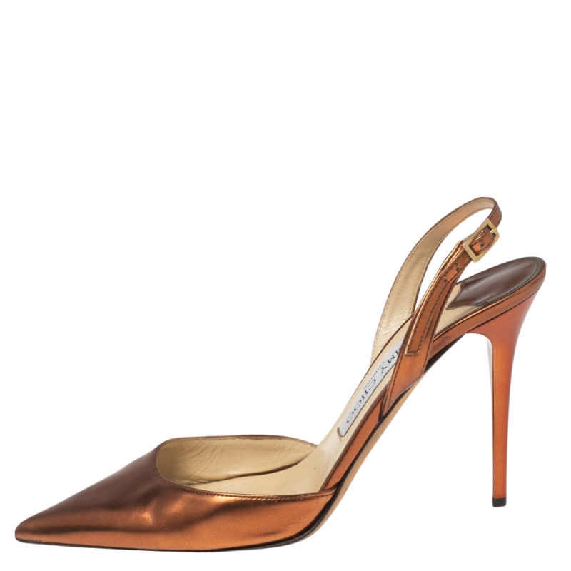 

Jimmy Choo Metallic Copper Leather Tilly Slingback Sandals Size