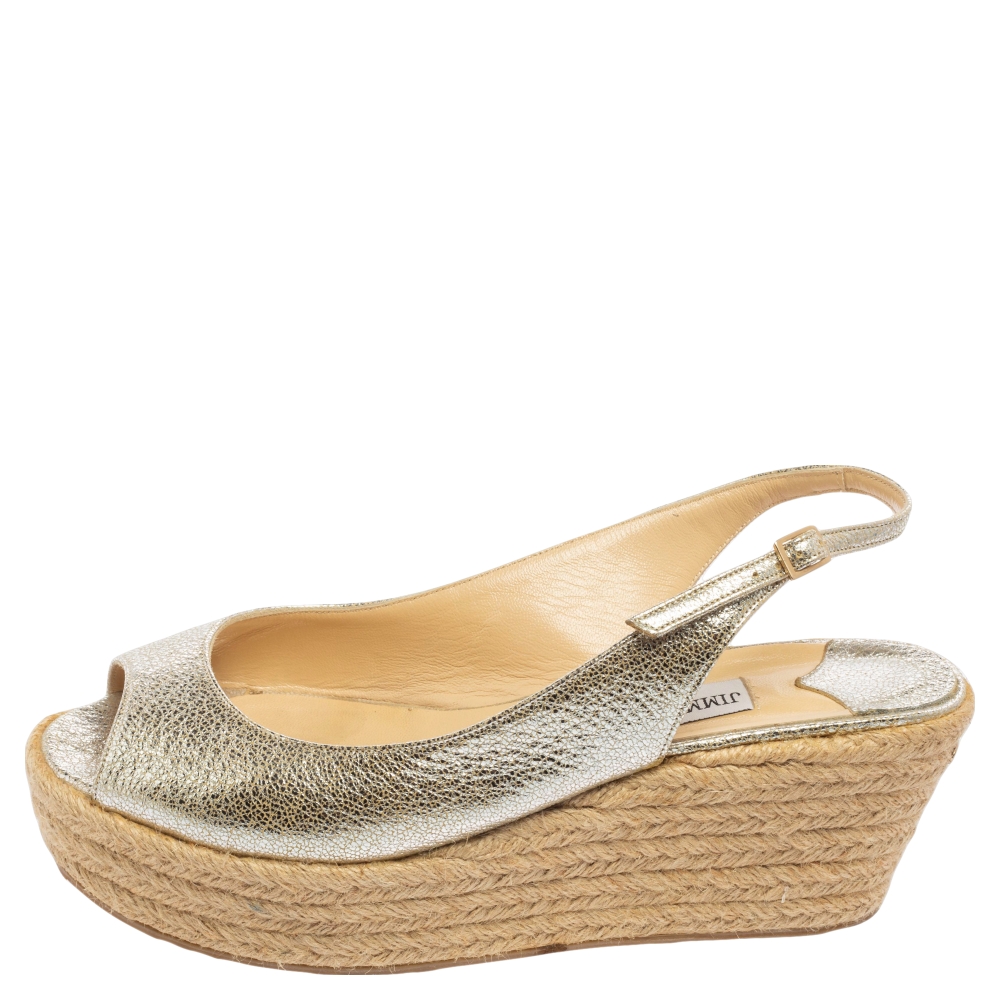 

Jimmy Choo Silver Leather Cork Wedge Sandals Size