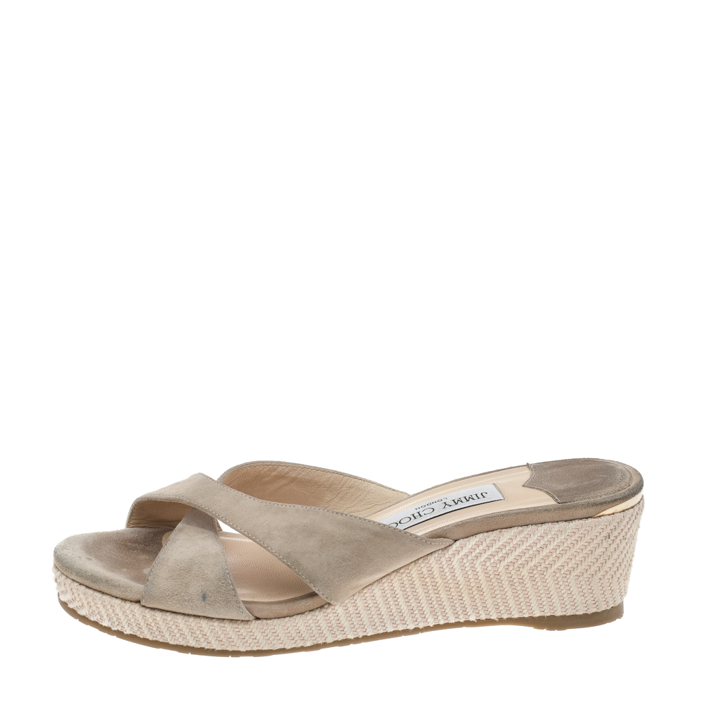 

Jimmy Choo Beige Suede Wedge Crisscross Slide Sandals Size