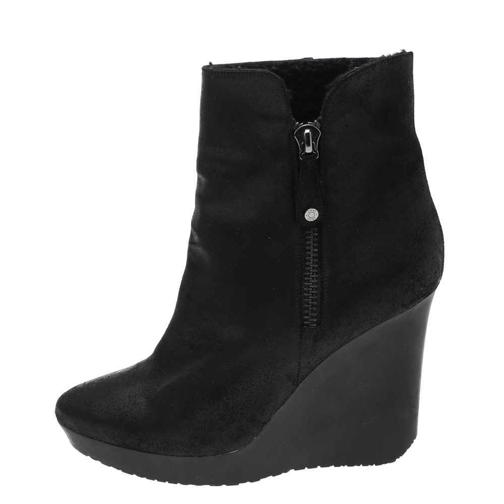 

Jimmy Choo Black Rugged Suede Britania Wedge Ankle Boots Size
