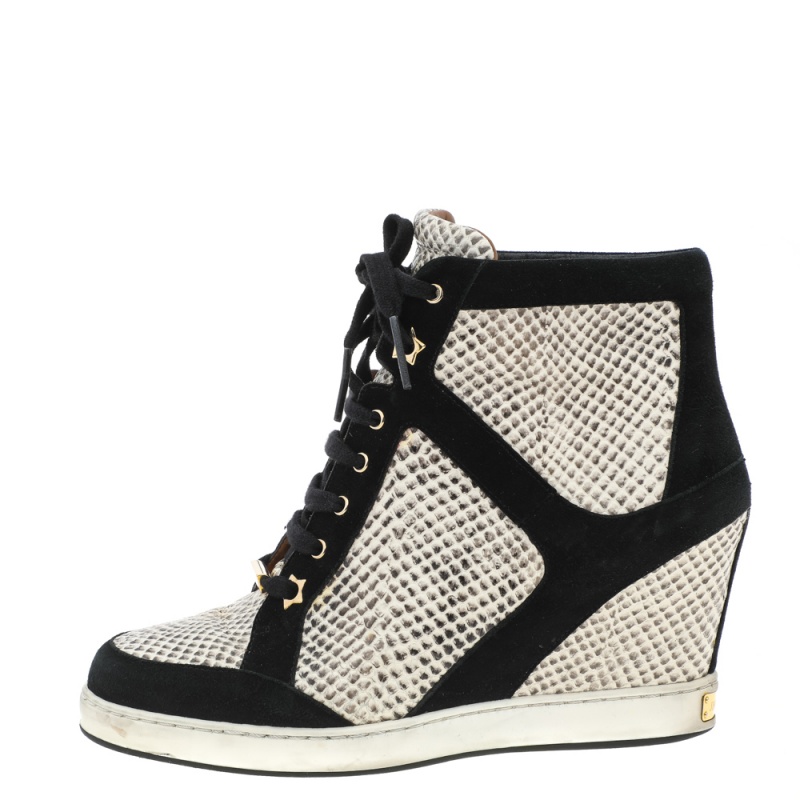 

Jimmy Choo Black/Beige Suede And Python Embossed Leather Wedge Sneakers Size