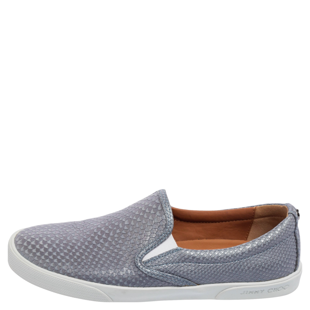 

Jimmy Choo Blue Python Embossed Leather Demi Slip On Sneakers Size