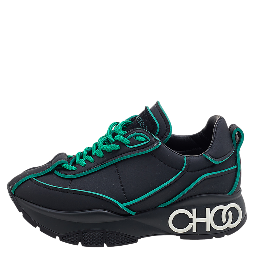 

Jimmy Choo Black/Green Neoprene Raine Low Top Sneakers Size