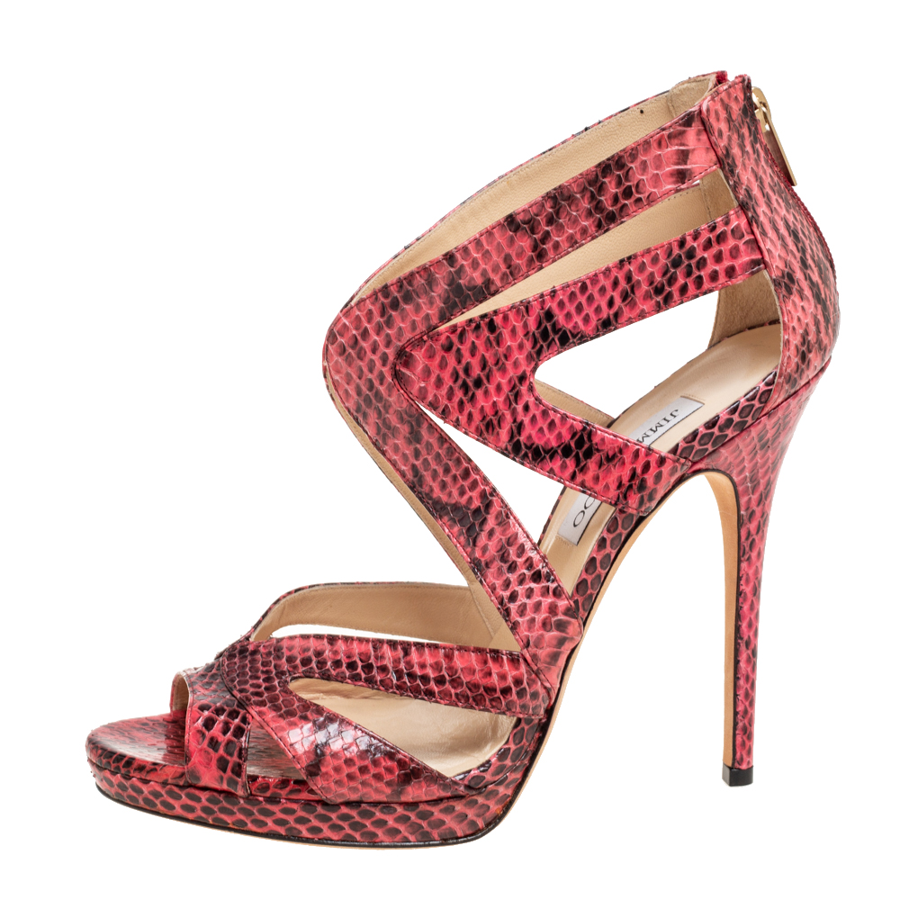

Jimmy Choo Pink/Black Python Leather Collar Platform Sandals Size