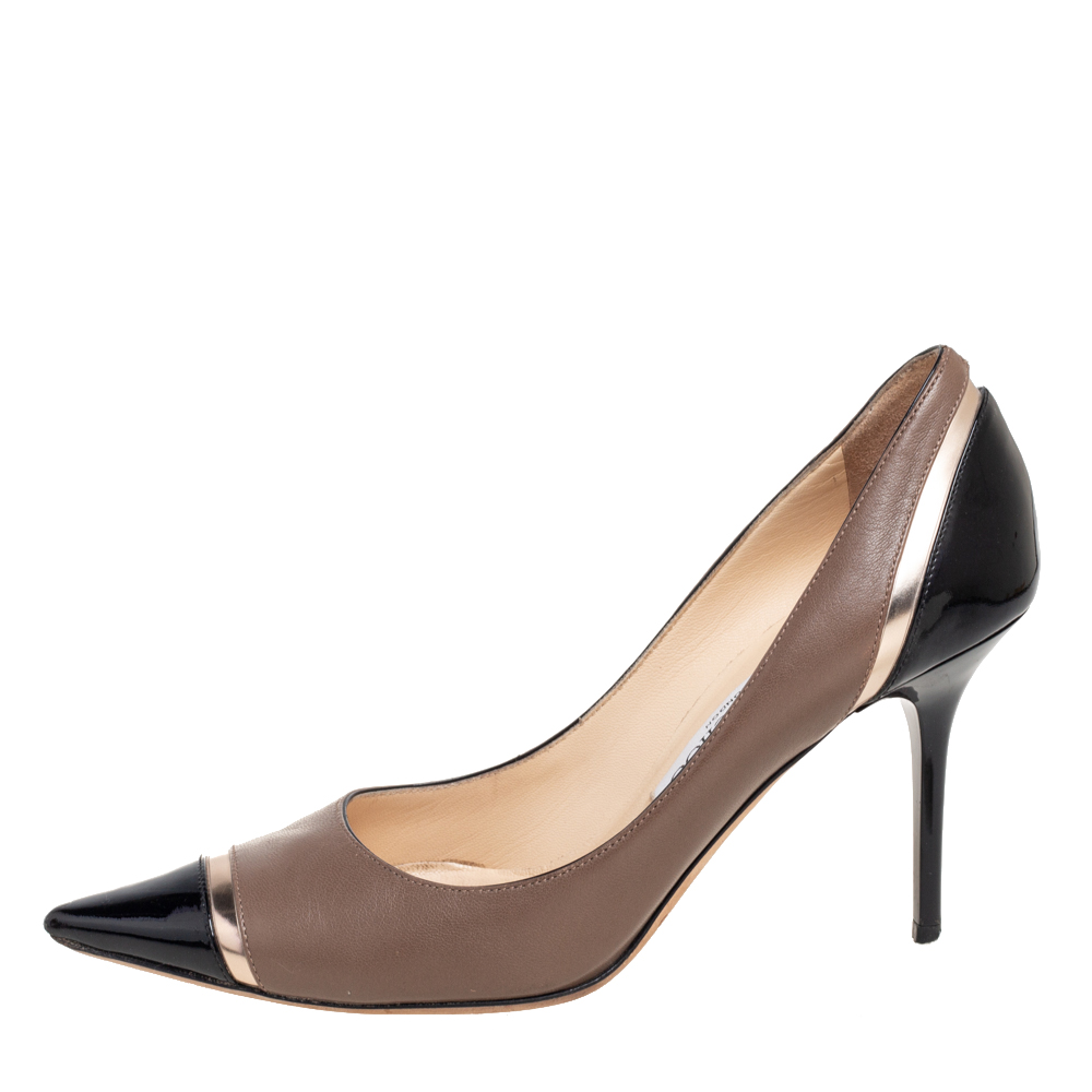Jimmy Choo Tricolor Patent And Leather Pointed Toe Pumps Size, Brown