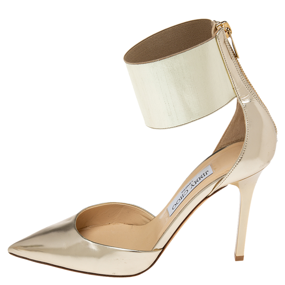

Jimmy Choo Gold Leather Ankle-Cuff Pumps Size