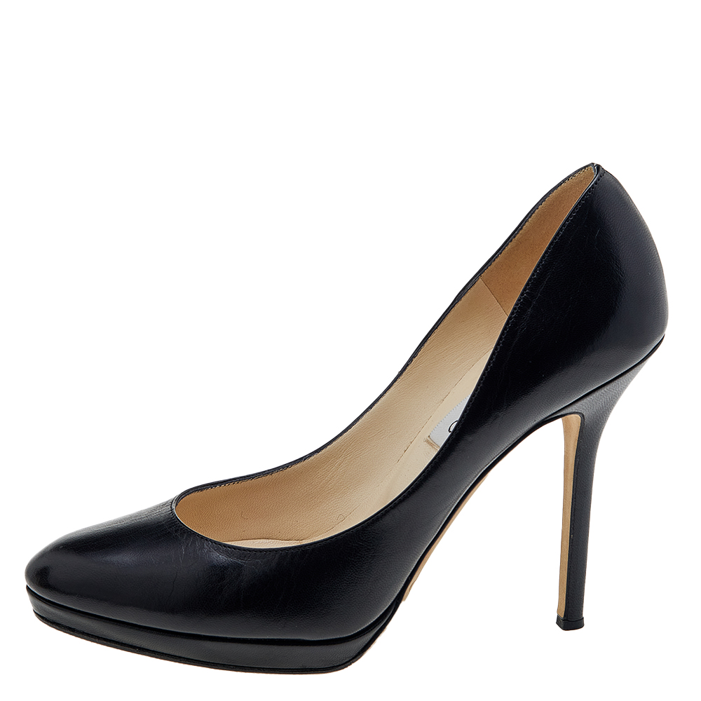 

Jimmy Choo Black Leather Platform Pumps Size