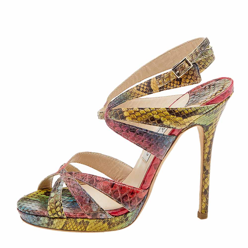 

Jimmy Choo Multicolor Python Strappy Sandals Size