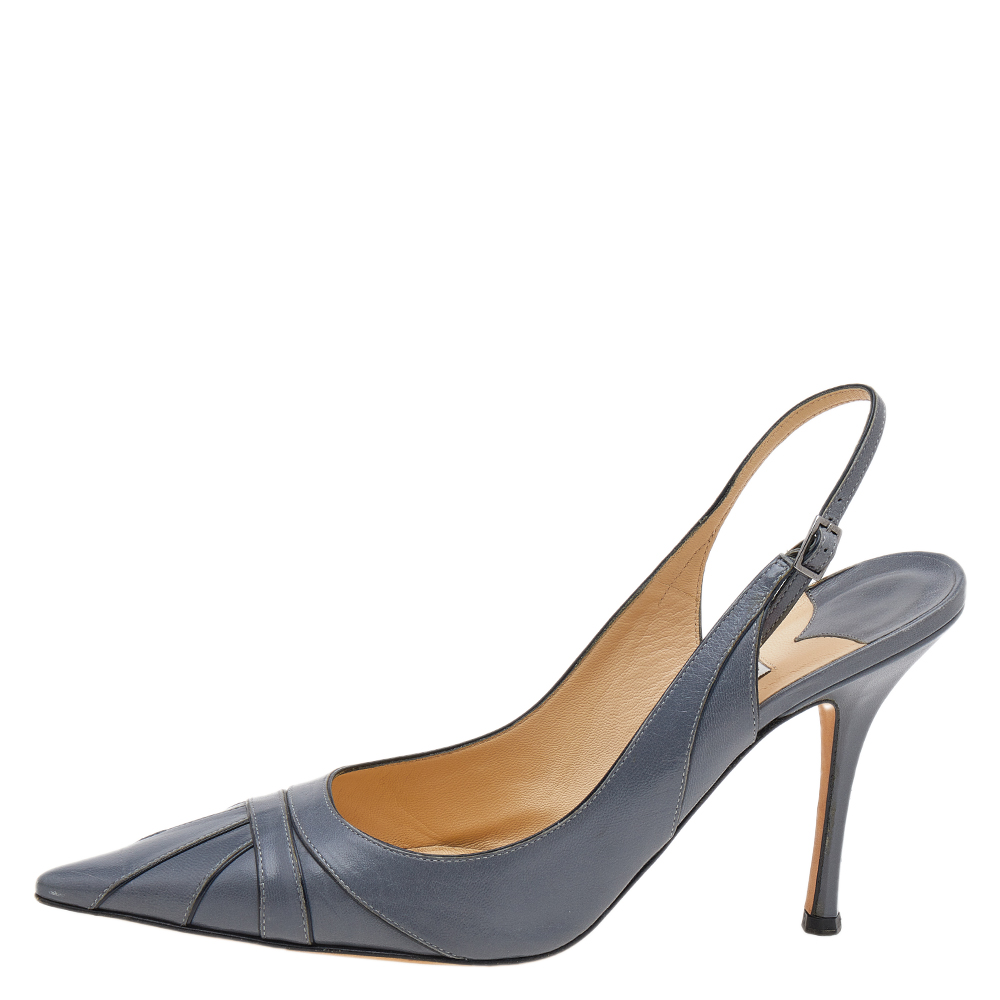 

Jimmy Choo Grey Leather Pointed Toe Slingback Sandals Size