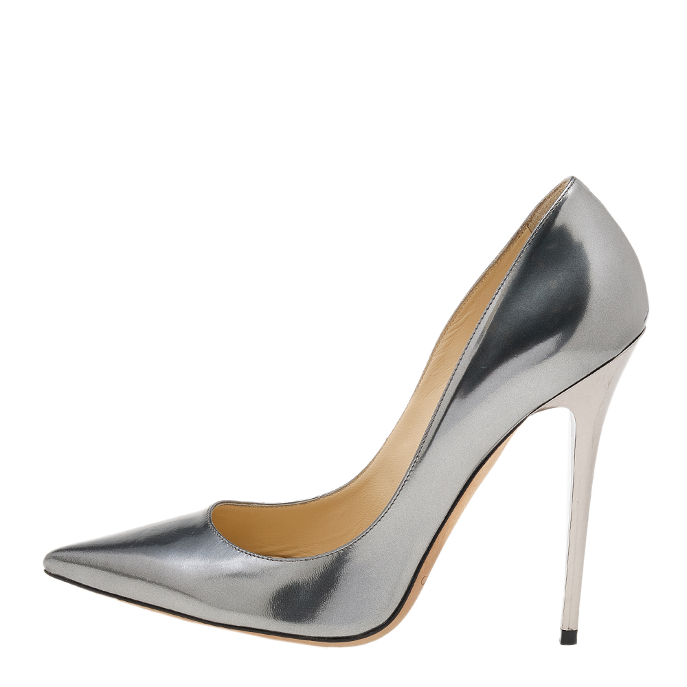 Jimmy Choo Metallic Grey Leather Anouk Pointed Pumps Size