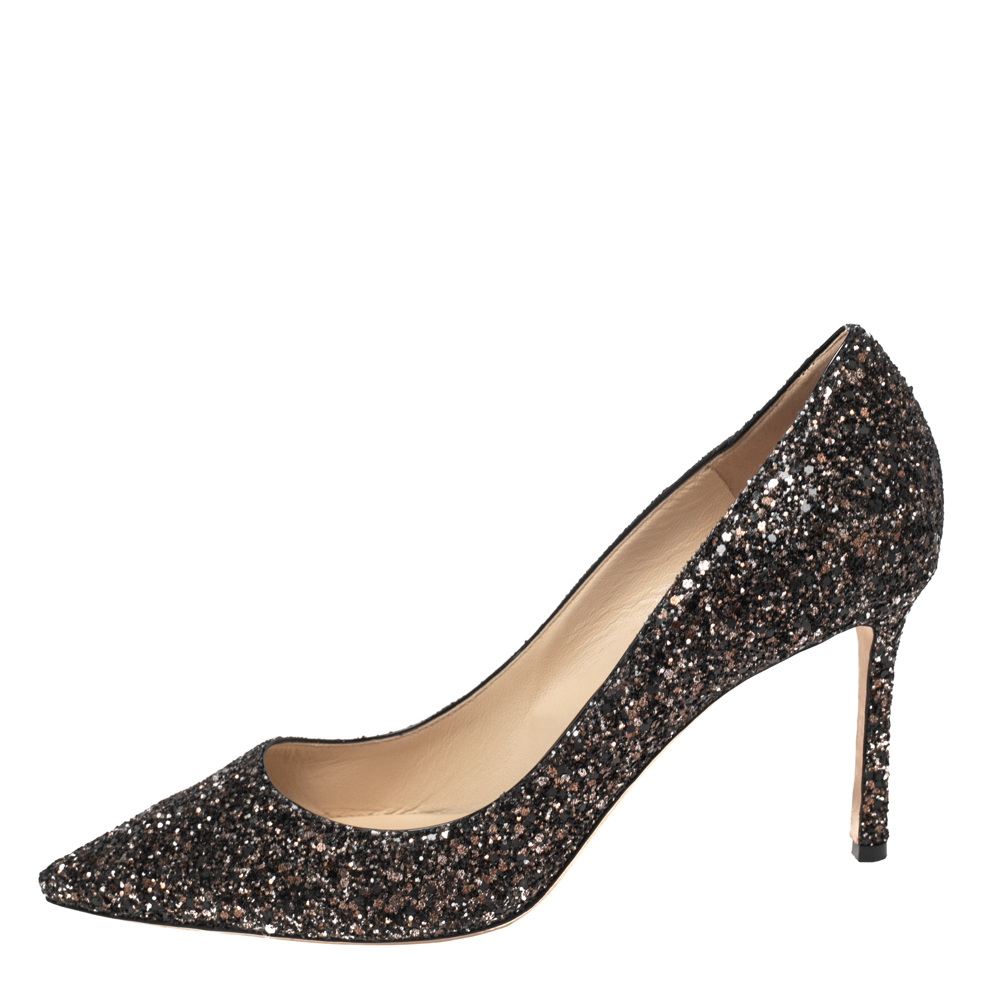 

Jimmy Choo Black Glitter Pointed Toe Pumps Size