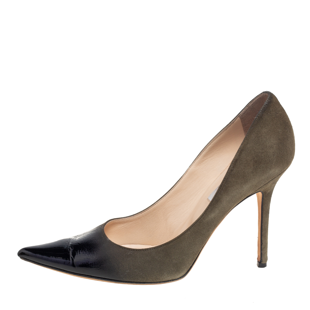 

Jimmy Choo Black/Army Green Patent Leather Gradient and Suede Pointed-Toe Pumps Size