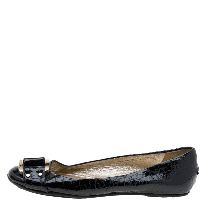 

Jimmy Choo Black Croc Embossed Patent Leather Morse Buckle Ballet Flats Size