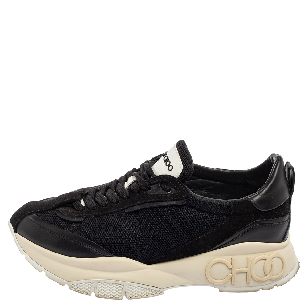 

Jimmy Choo Black Leather and Mesh Raine Low Top Sneakers Size