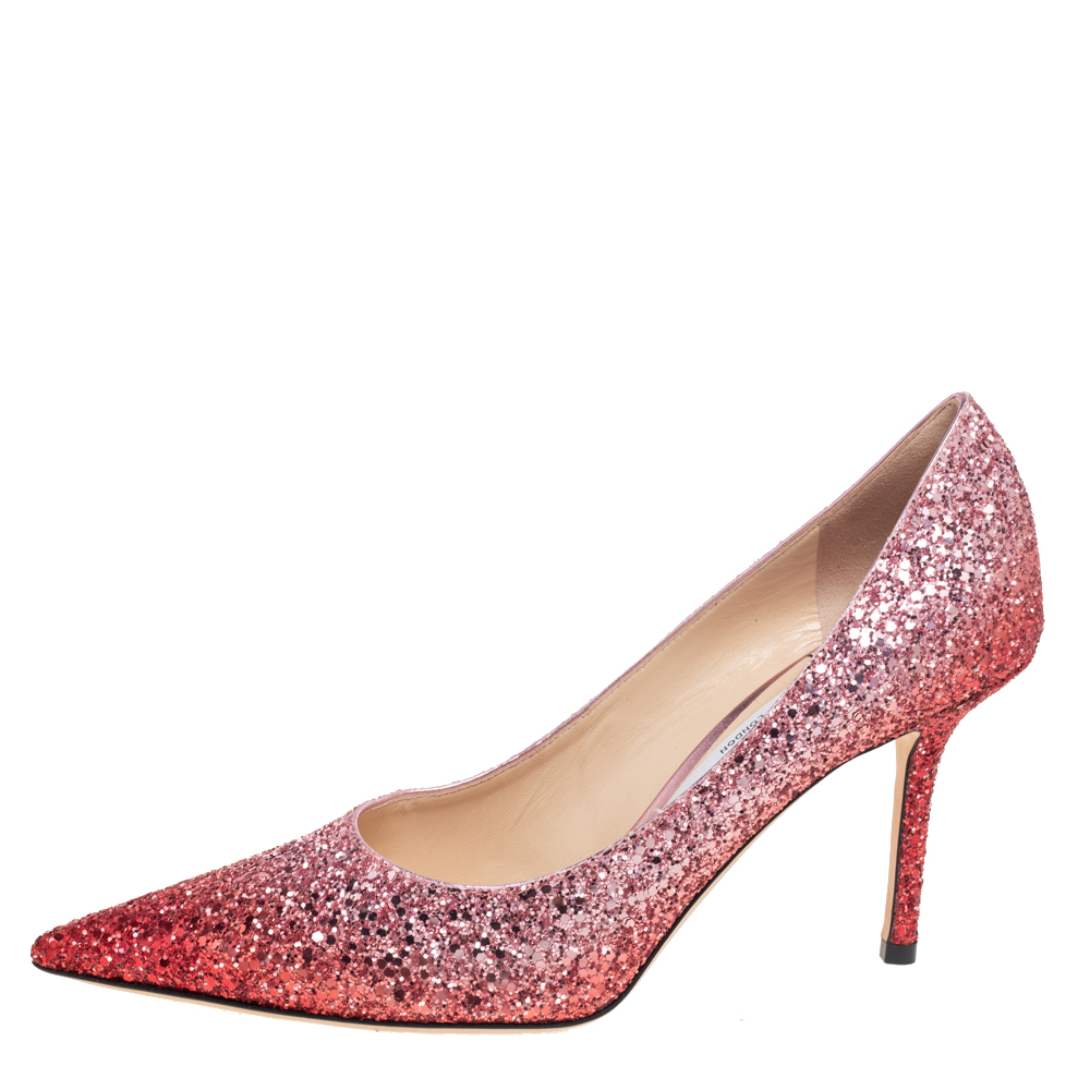Jimmy Choo Two-Tone Coarse Glitter Pointed-Toe Pumps Size, Pink