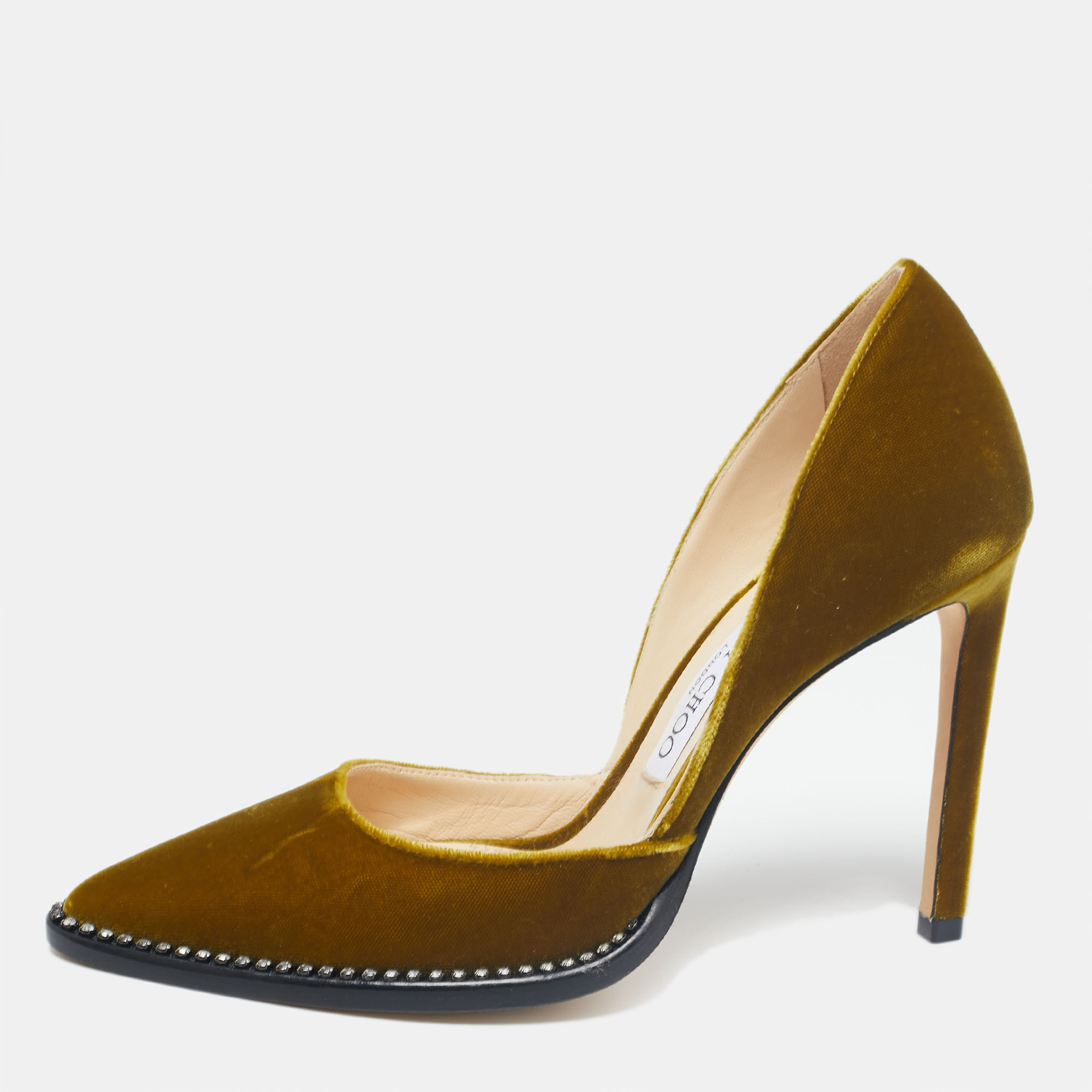 Pre Owned Jimmy Choo Olive Green Velvet Babette Pumps Size 37