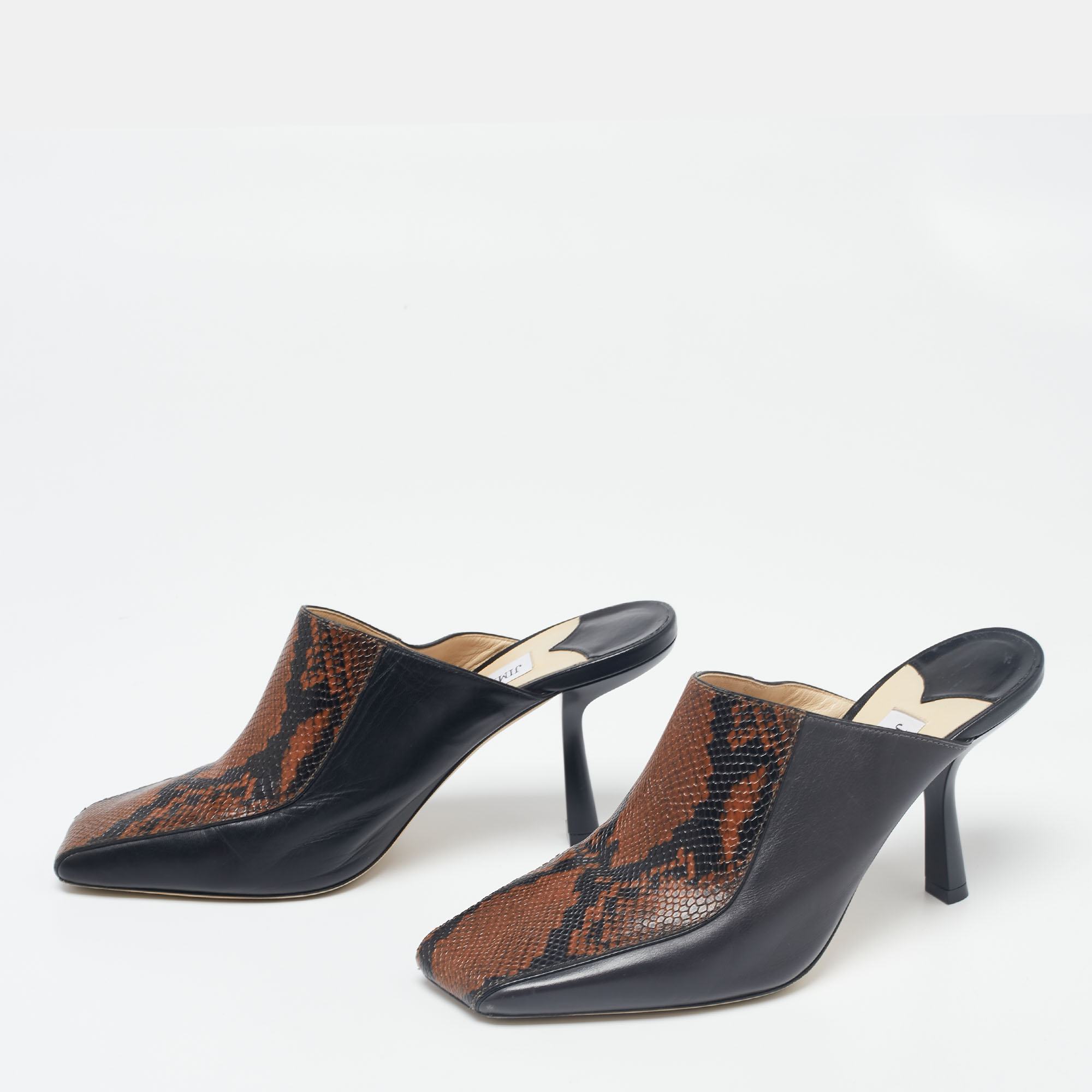 

Jimmy Choo Black/Brown Snakeskin Embossed and Leather Marcel Mock Mules Size