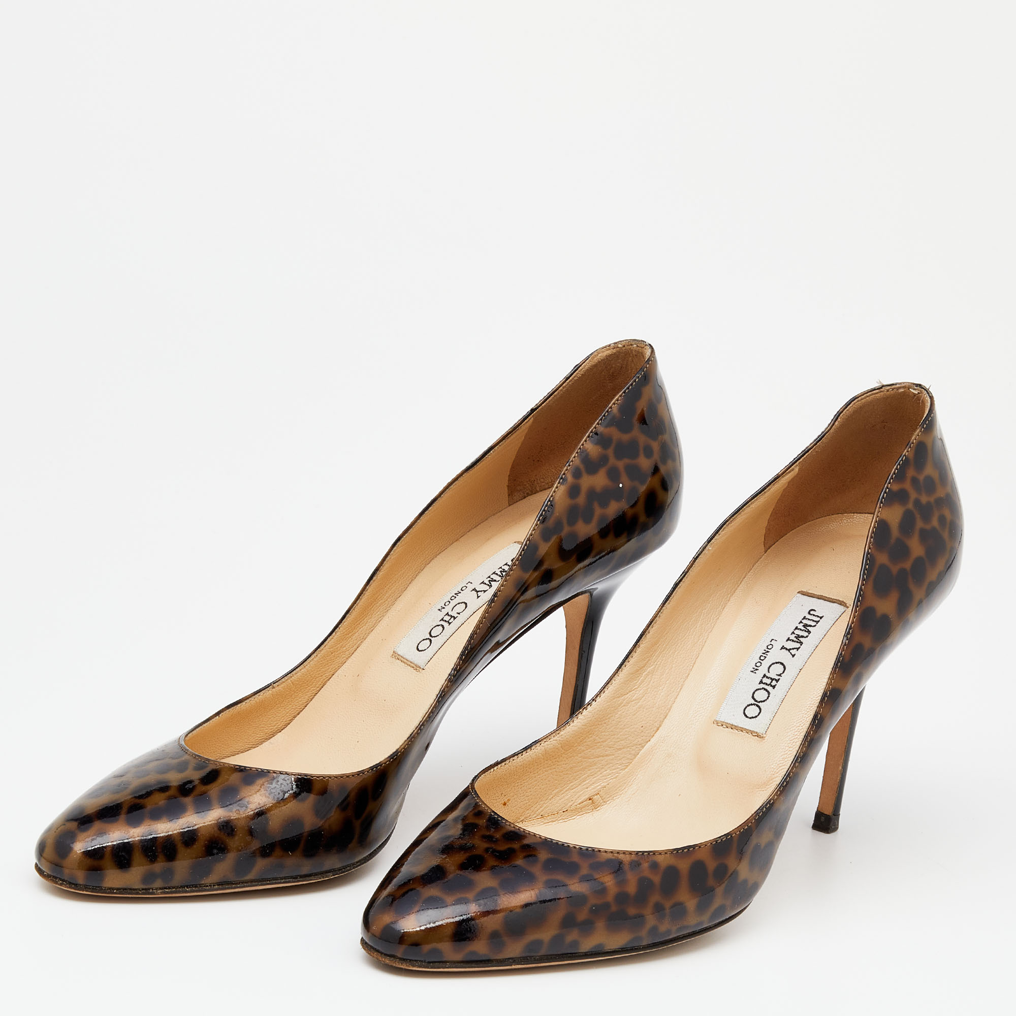 

Jimmy Choo Brown/Black Leopard Print Patent Leather Pumps Size