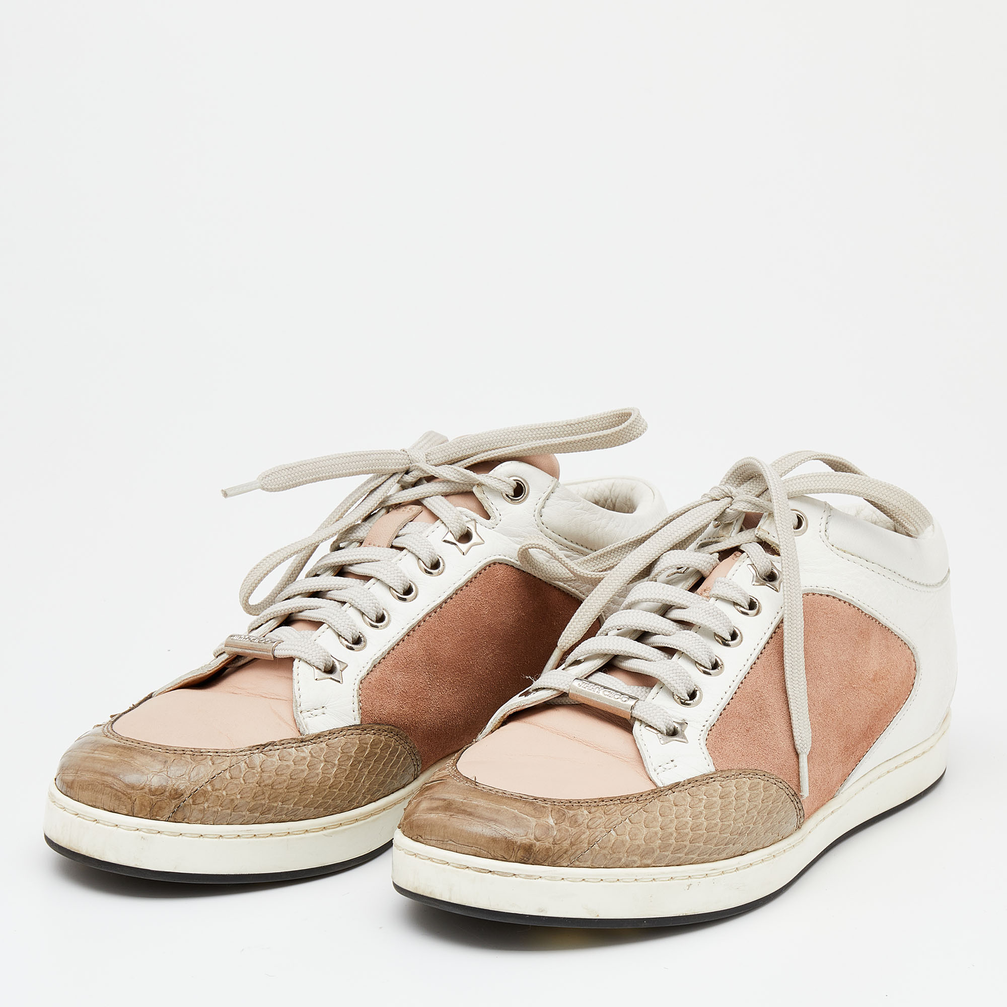 

Jimmy Choo Tricolor Python And Leather Miami Low Top Sneakers Size, Beige