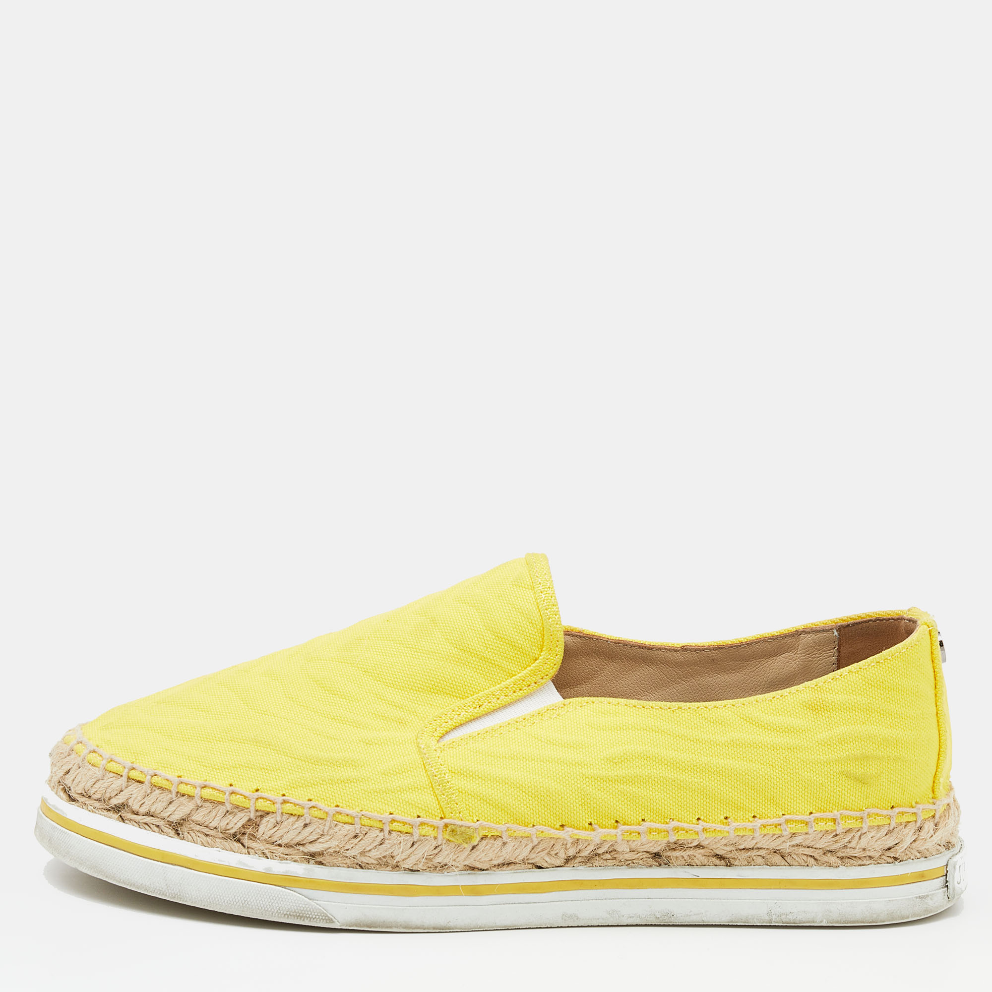Pre-owned Jimmy Choo Yellow Canvas Dawn Slip On Espadrille Sneakers Size 35.5
