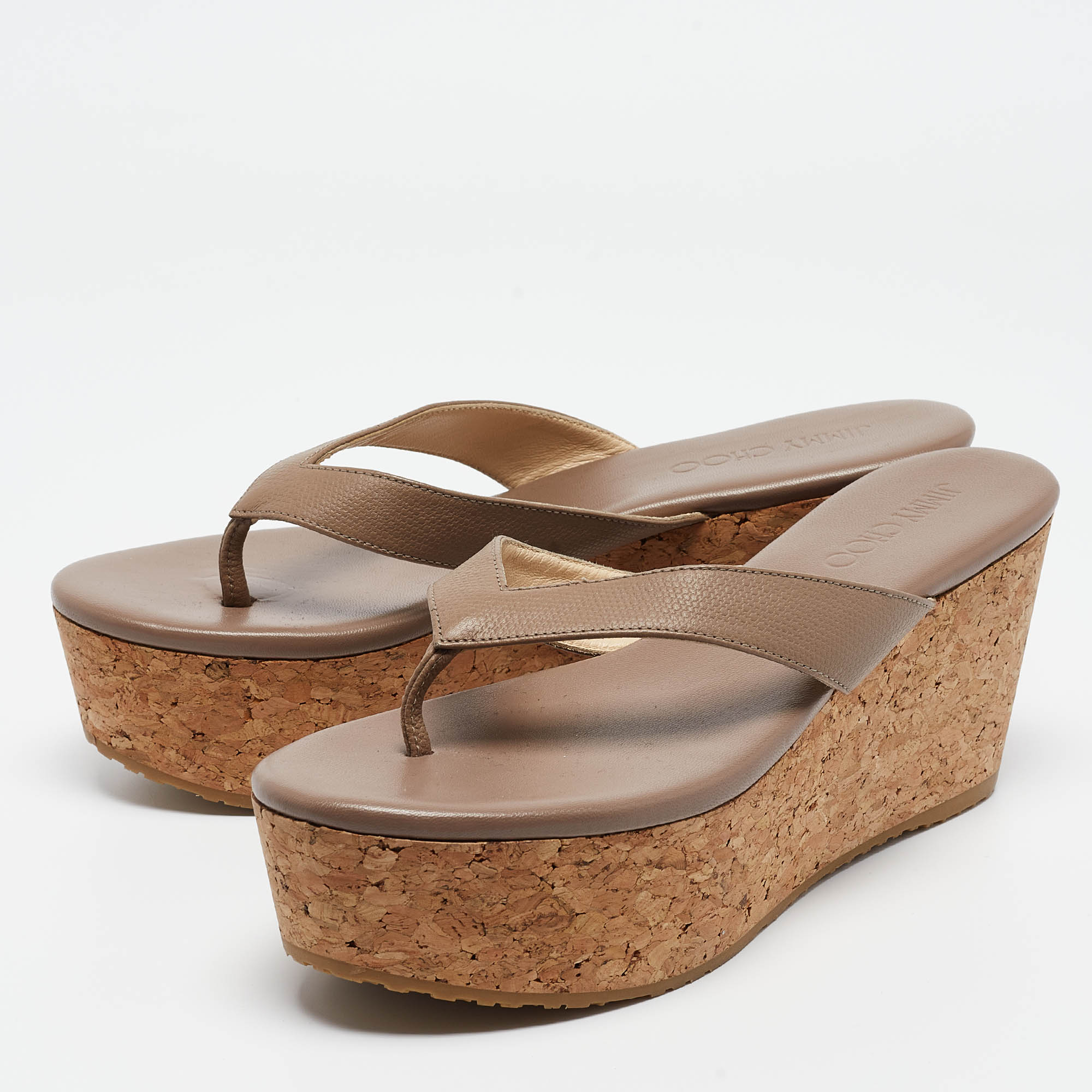 Jimmy Choo Brown Leather Paque Cork Platform Sandals Size 40 