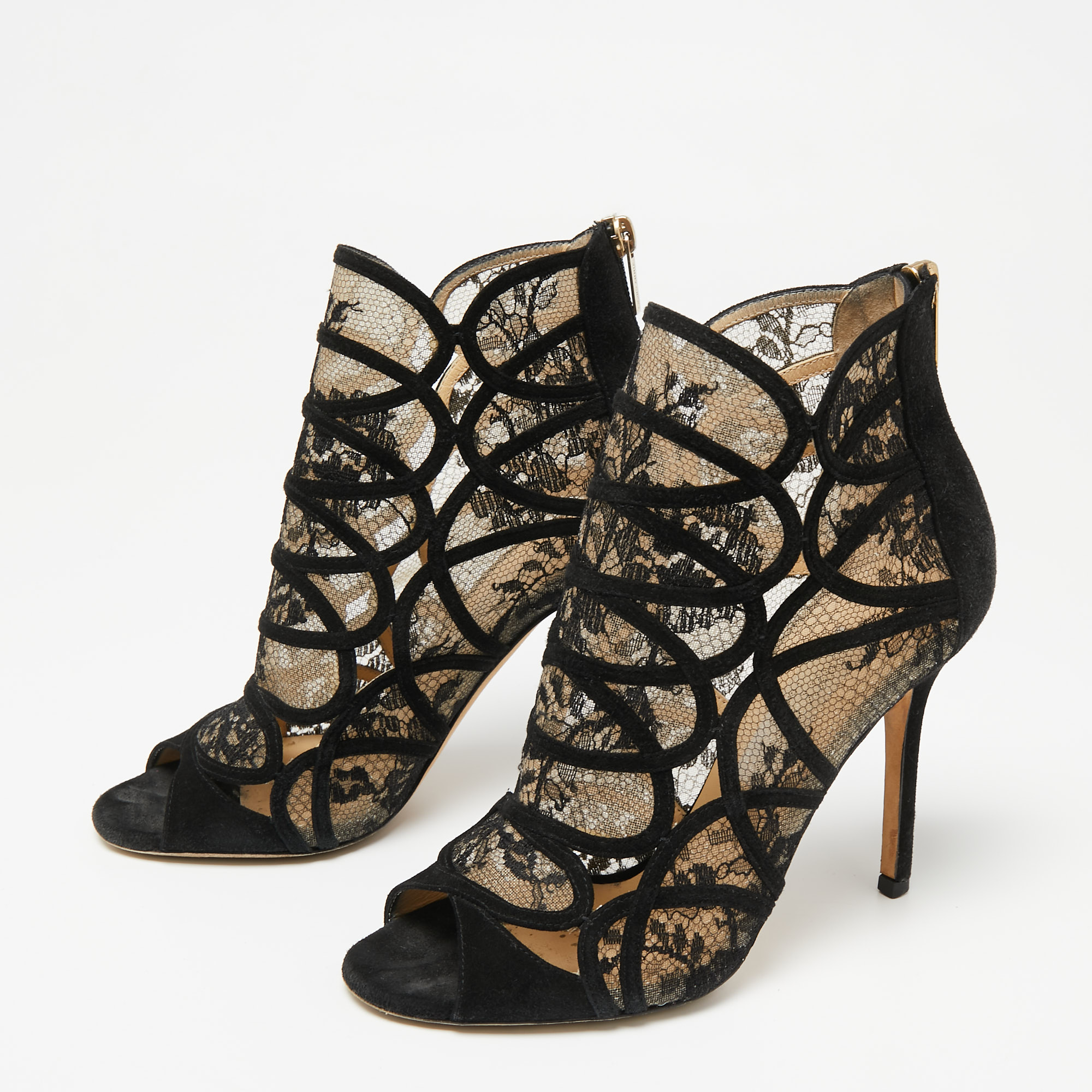 

Jimmy Choo Black Lace and Suede Flaunt Ankle Booties Size