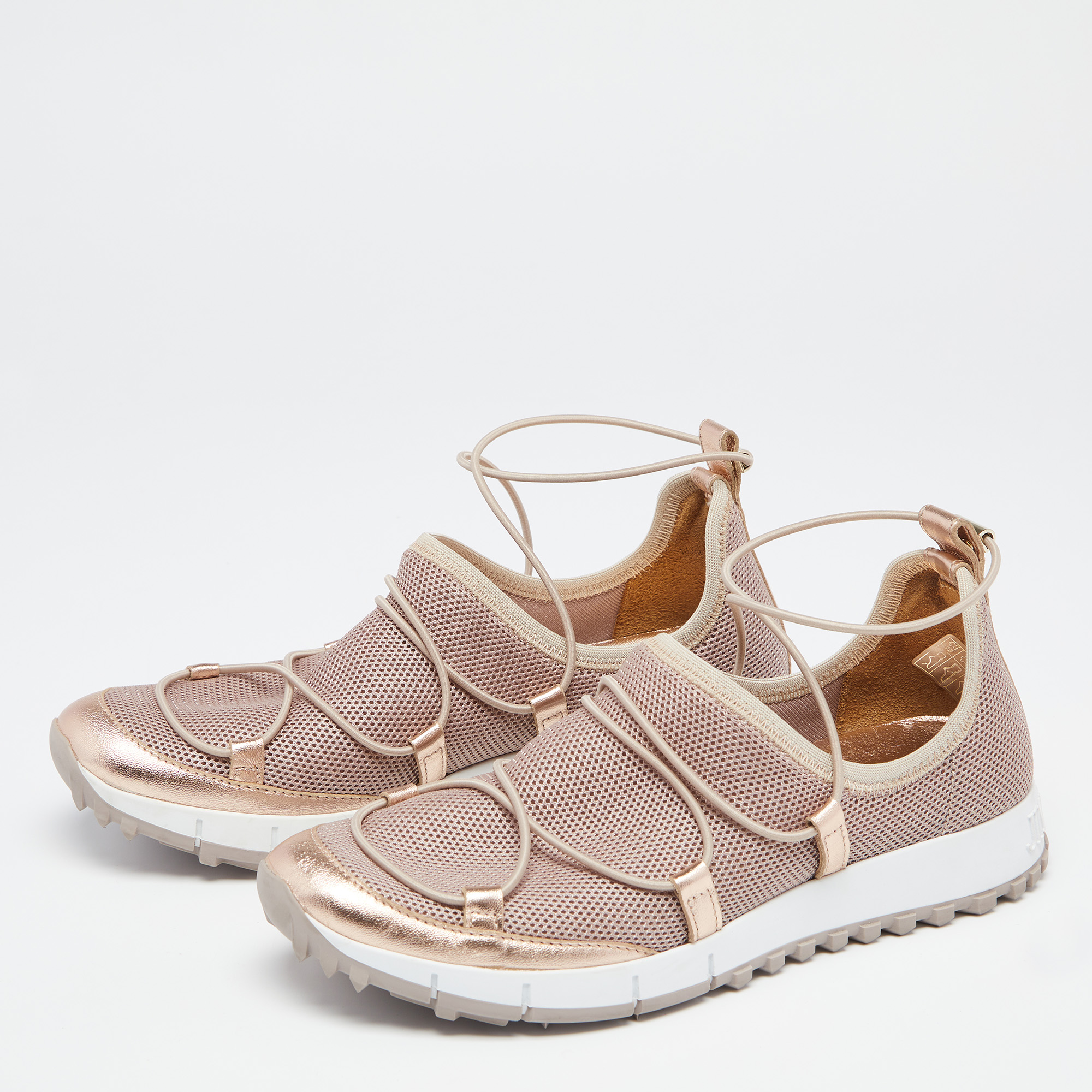 

Jimmy Choo Rose Gold Mesh And Leather Low Top Sneakers Size
