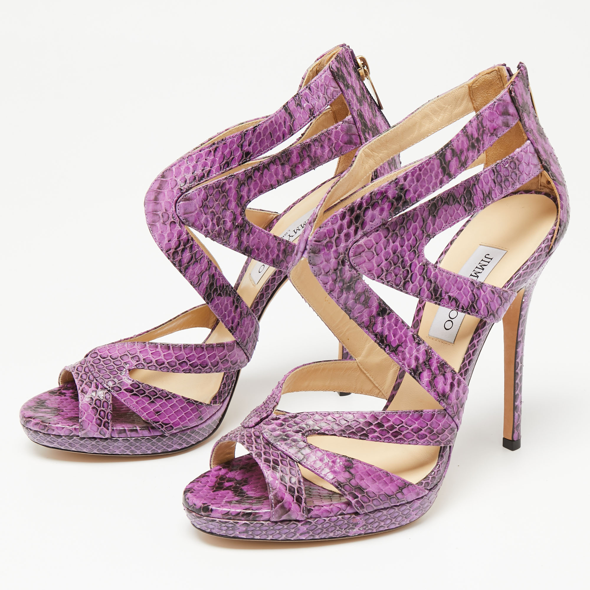 

Jimmy Choo Purple/Black Snakeskin Leather Collar Platform Sandals Size