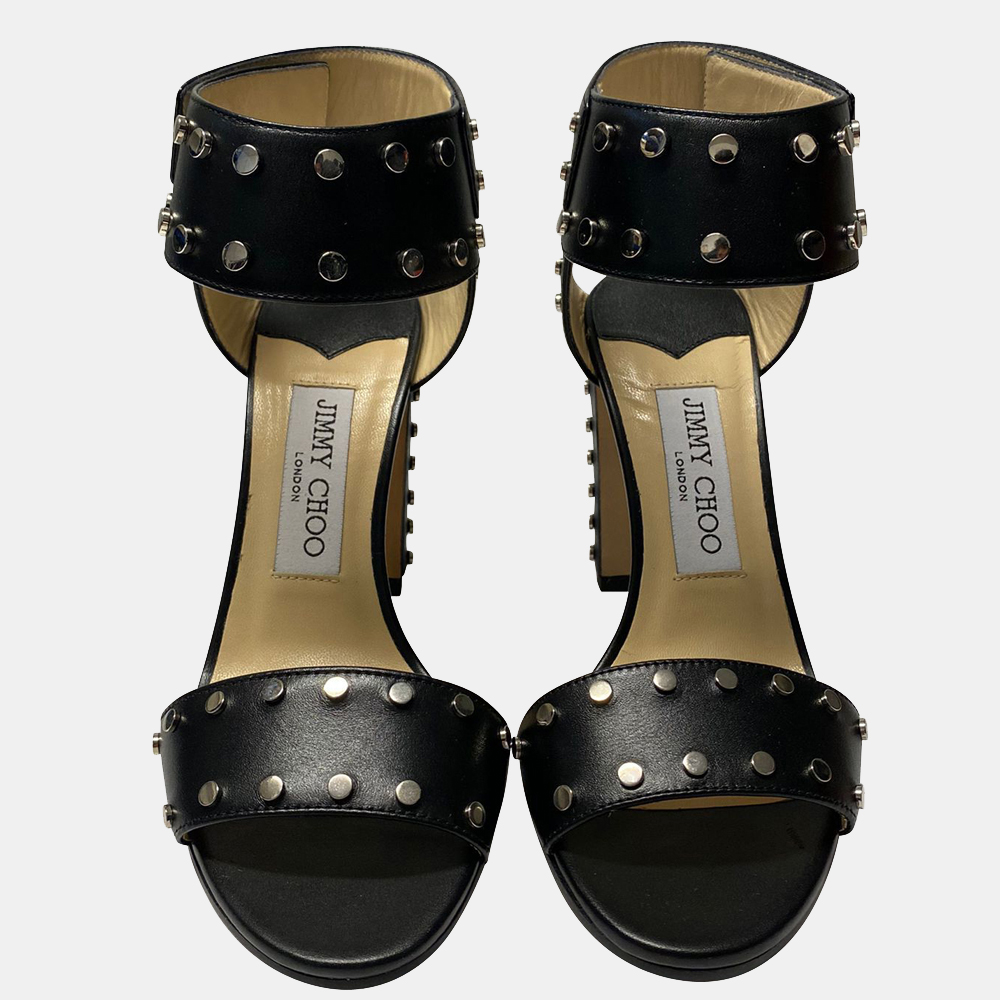 

Jimmy Choo Black Leather Veto 100 Sandals EU