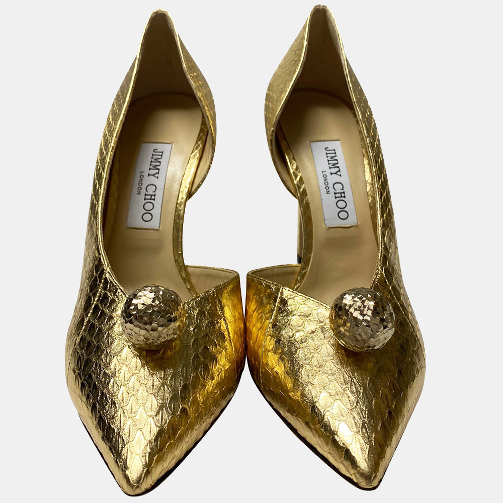 

Jimmy Choo Metallic Gold Leather Sadira 100 Pumps Size EU