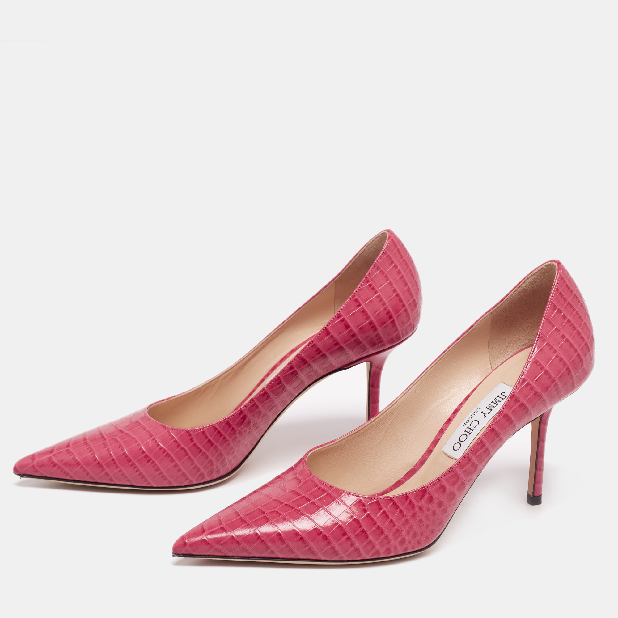 

Jimmy Choo Pink Croc Embossed Leather Love Pointy Pumps Size