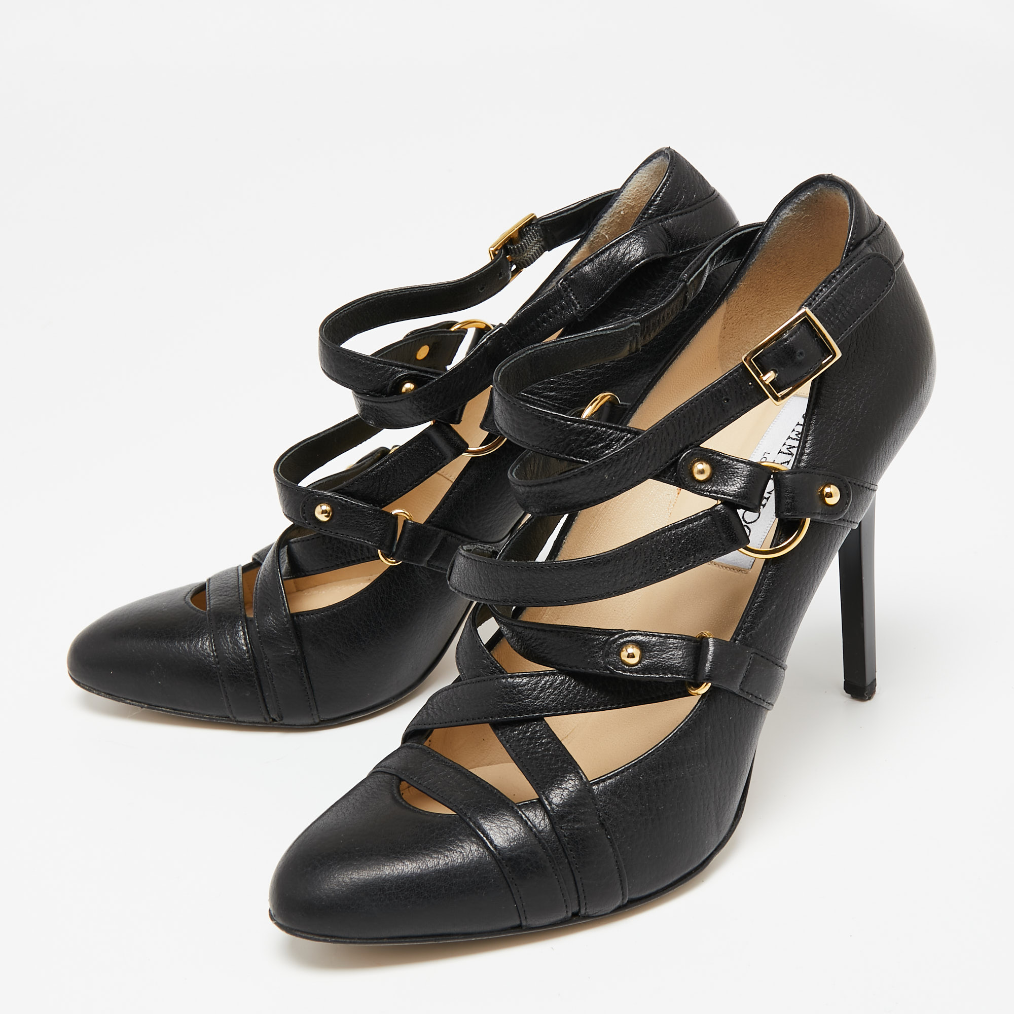 

Jimmy Choo Black Leather Cross Strap Jazz Pumps Size
