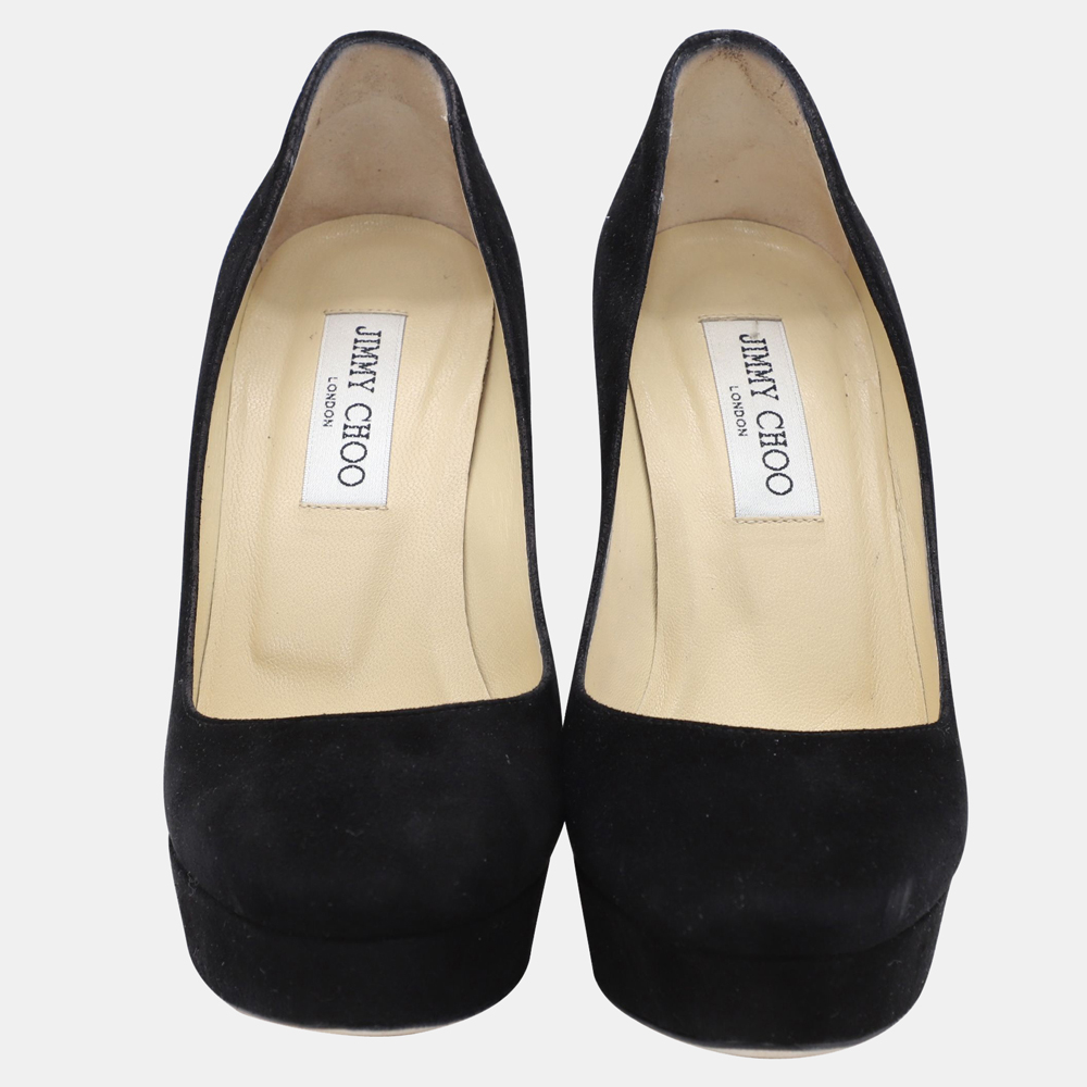 

Jimmy Choo Black Suede Cosmic 120 Platform Pumps Size EU