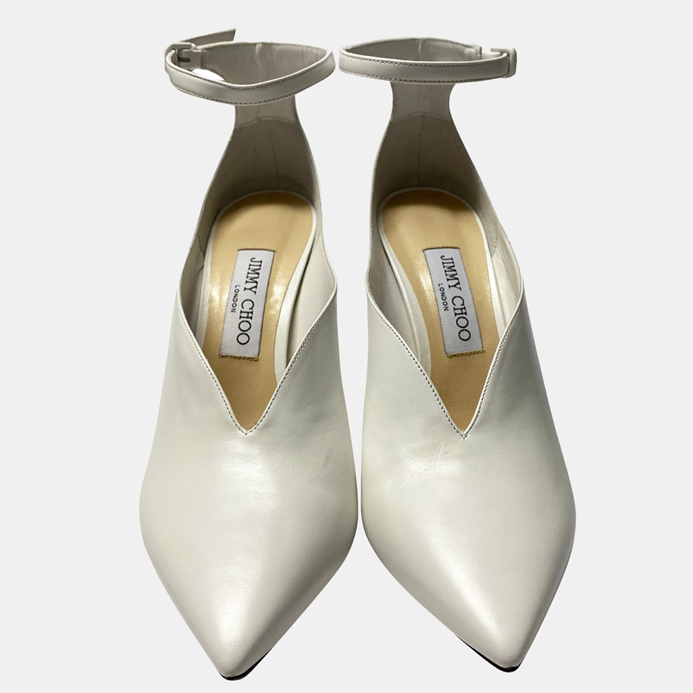 

Jimmy Choo White Calf Leather 85 Pointy Toe Pumps Size EU